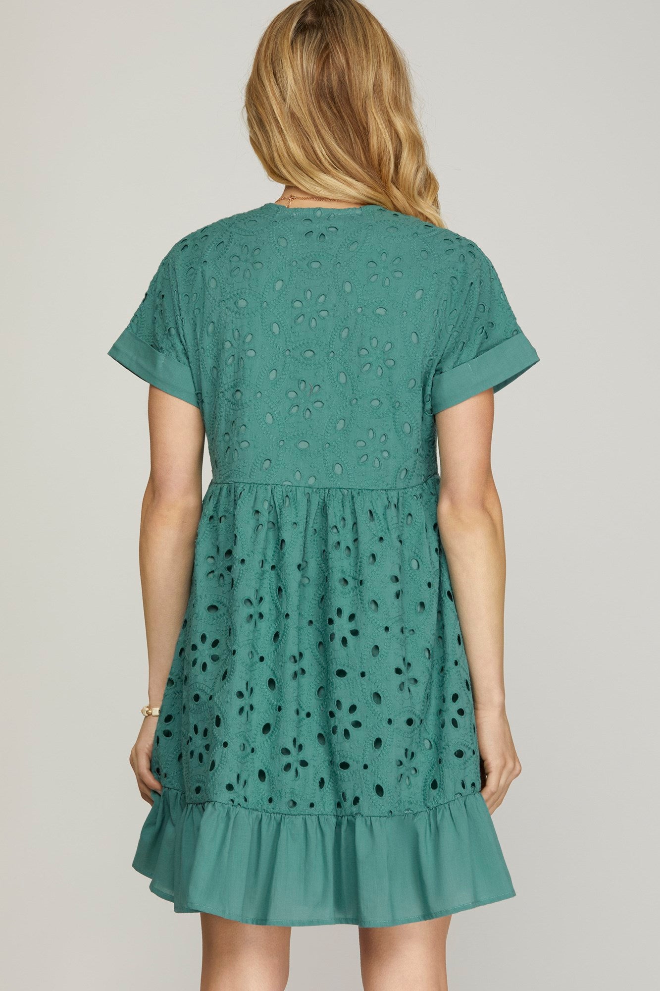 Eyelet short sleeve dress