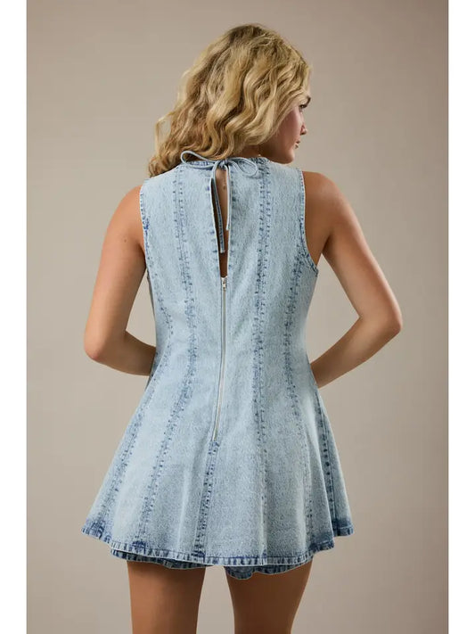 Sleeveless Denim Flare Romper