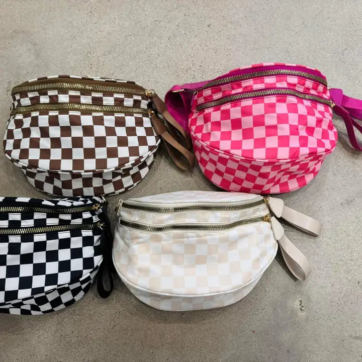 Checkered Double Zip Nylon Bag