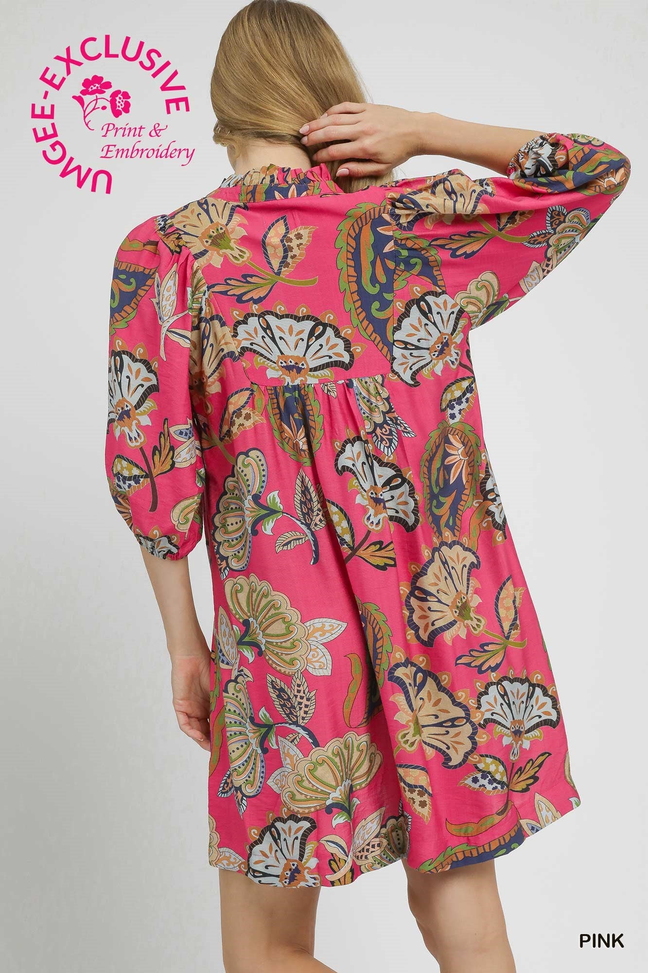 Abstract Print Puff Sleeve Babydoll Dress