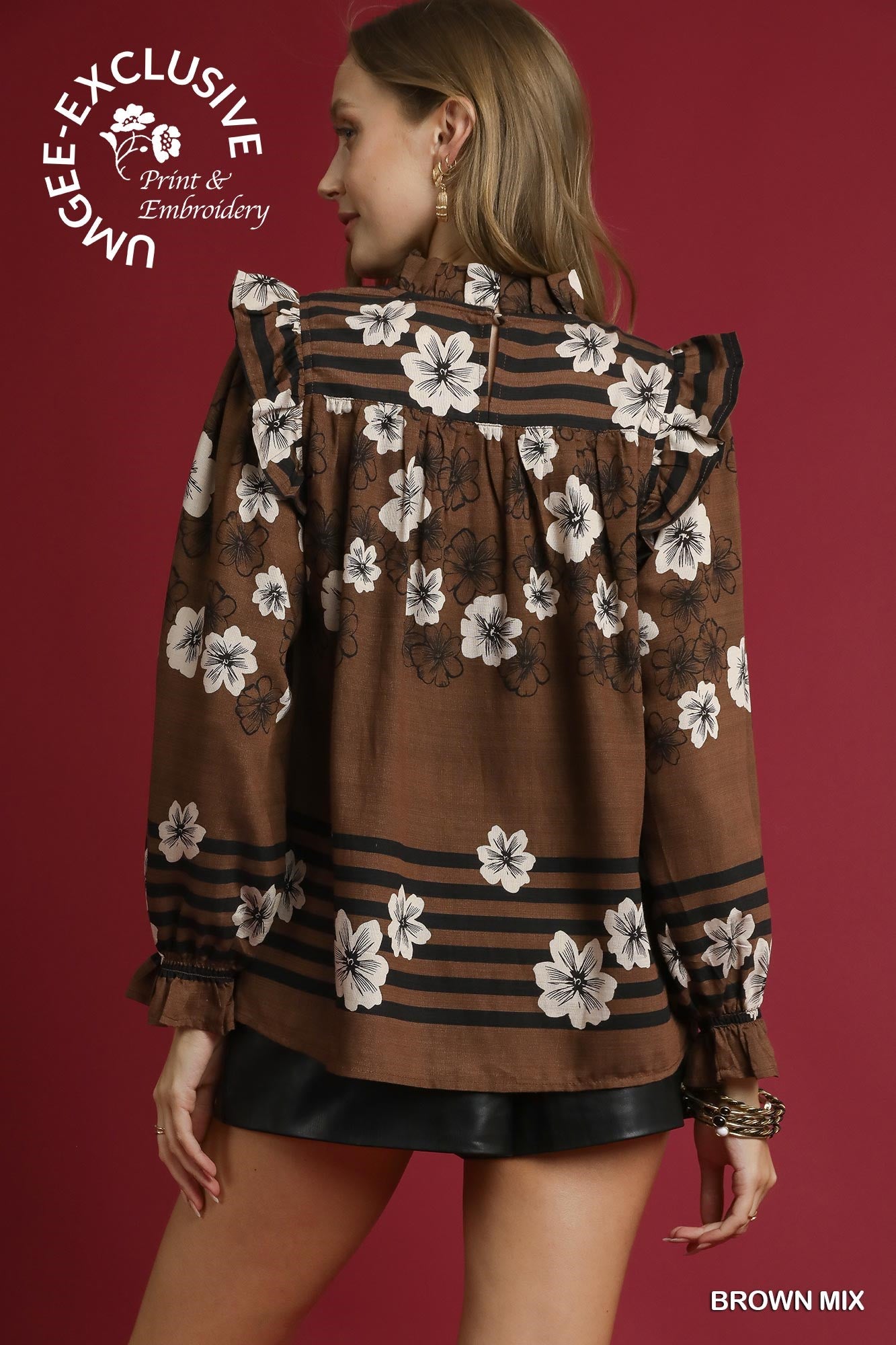 Mix Floral Smocked Ruffle Blouse