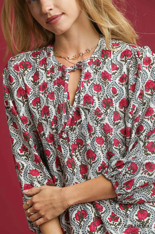 Mix floral print top with ties