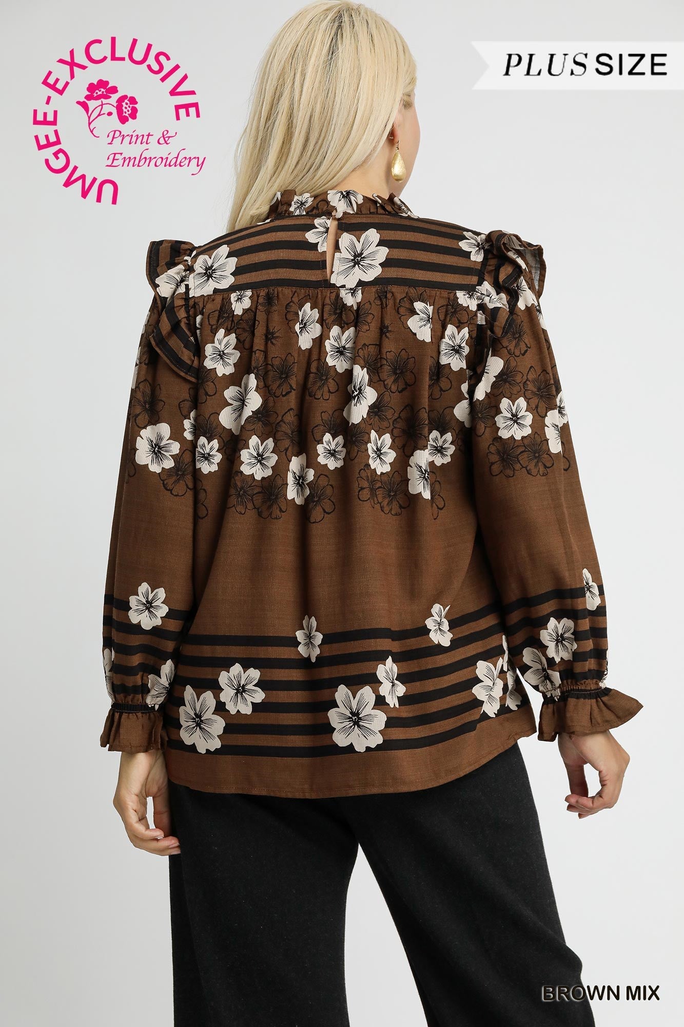 Mix Floral Smocked Ruffle Blouse (Plus Size)