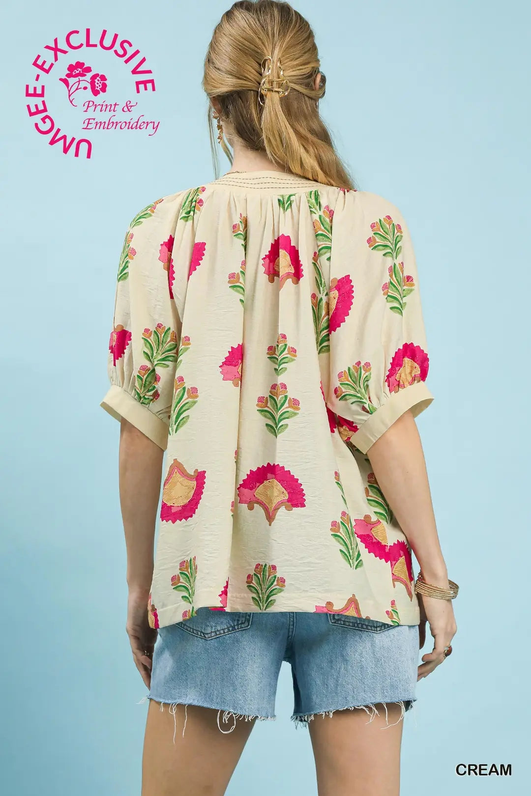 Abstract Fuchsia Flower Blouse