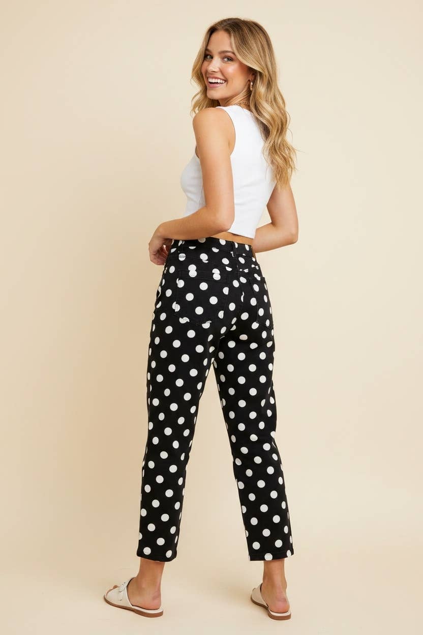 Polka Dot High Rise Straight Leg Pants