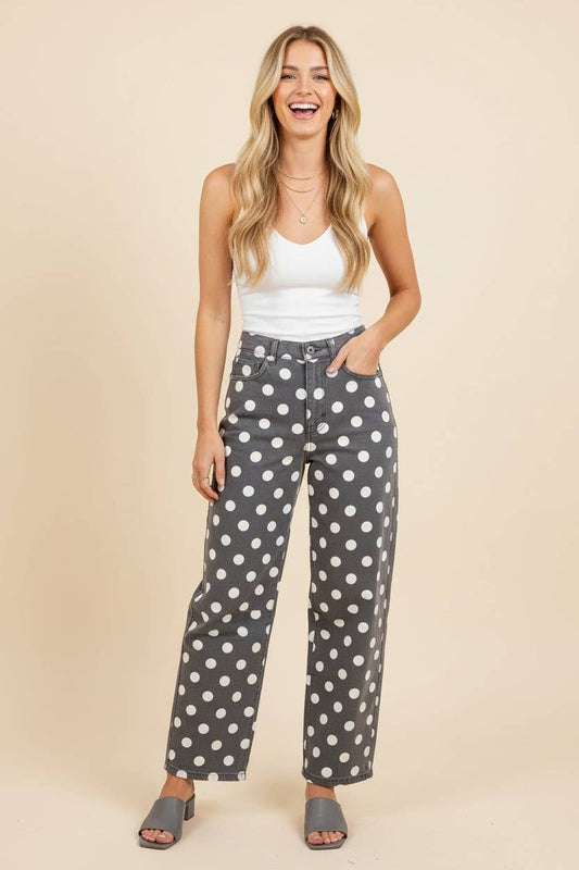 Polka Dot High Rise Straight Leg Pants