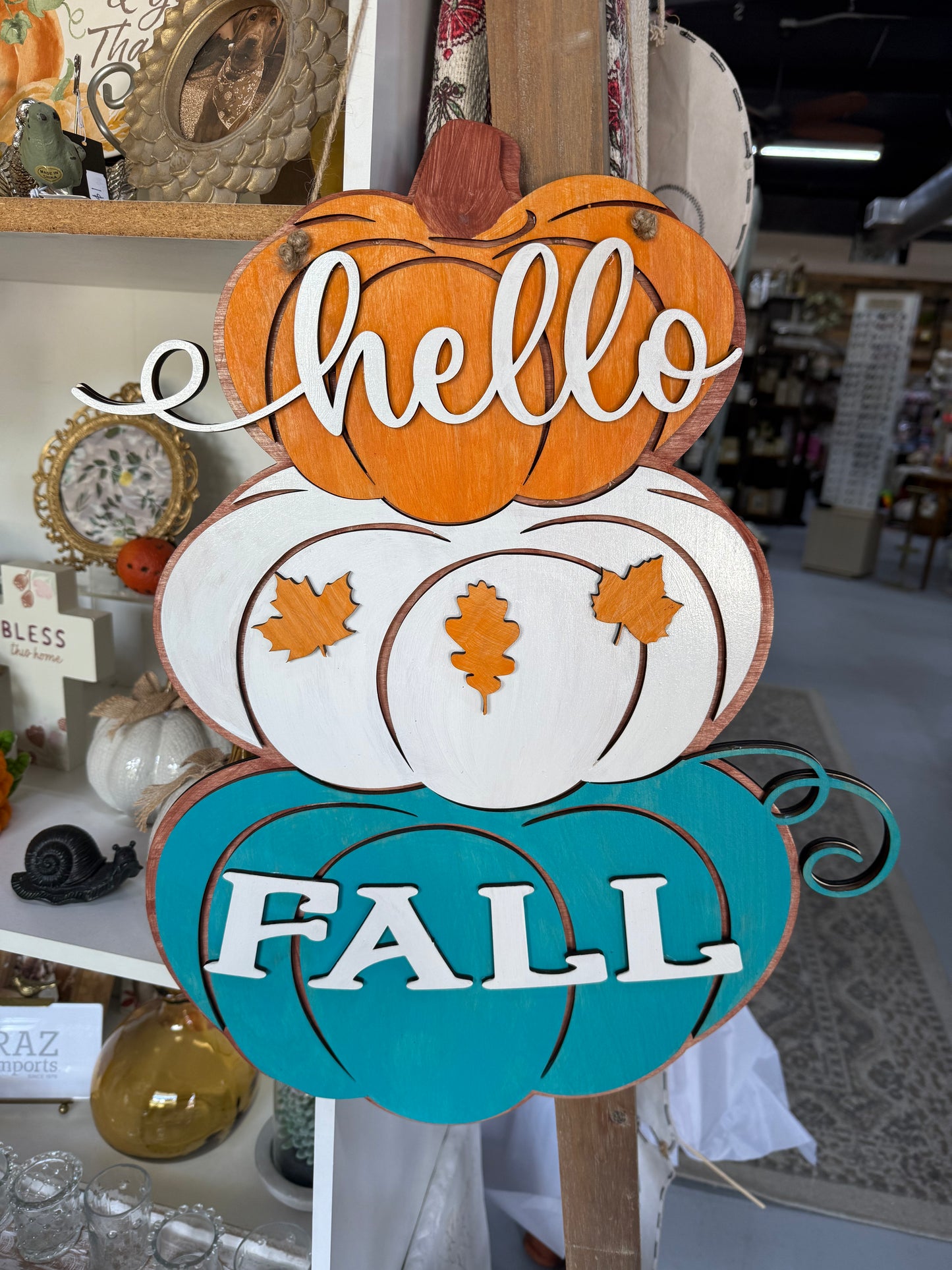 Hello Fall wooden door hanger