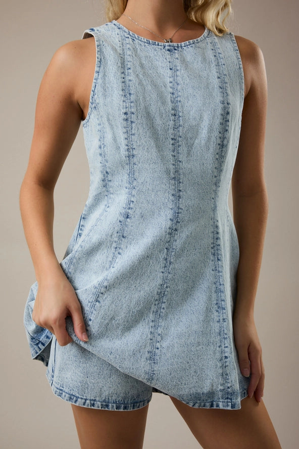 Sleeveless Denim Flare Romper