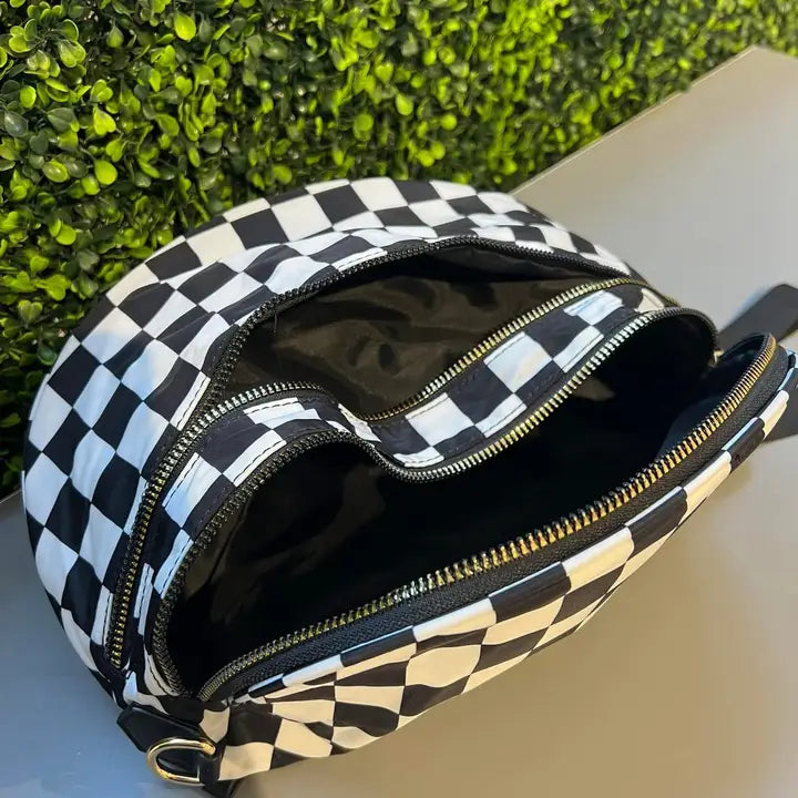 Checkered Double Zip Nylon Bag