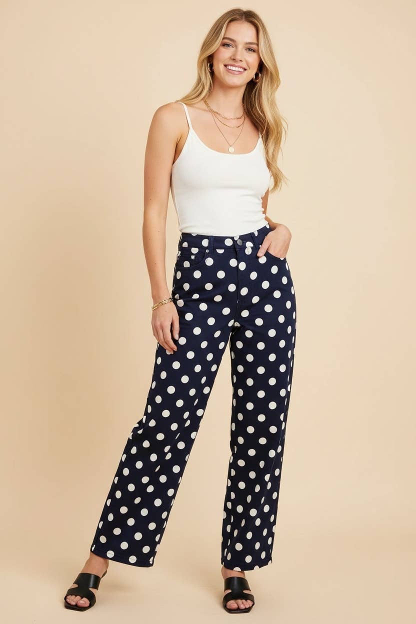 Polka Dot High Rise Straight Leg Pants
