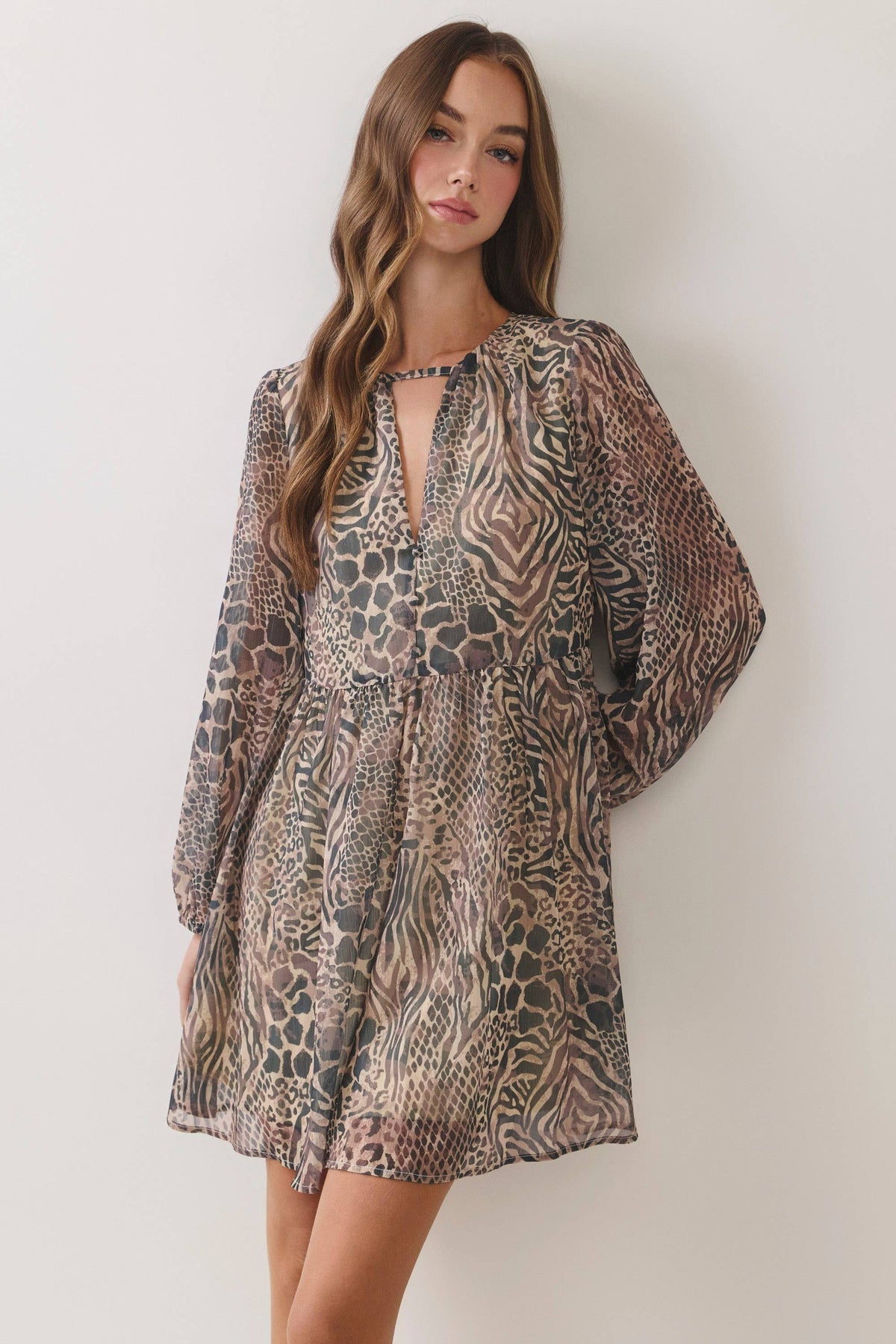 Animal Print Babydoll Mini Dress