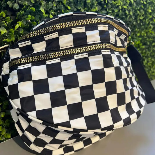 Checkered Double Zip Nylon Bag