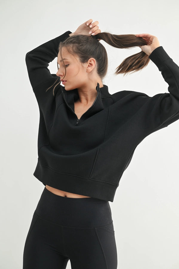 Princess Seam Quarter Zip Pullover Sweatshirt