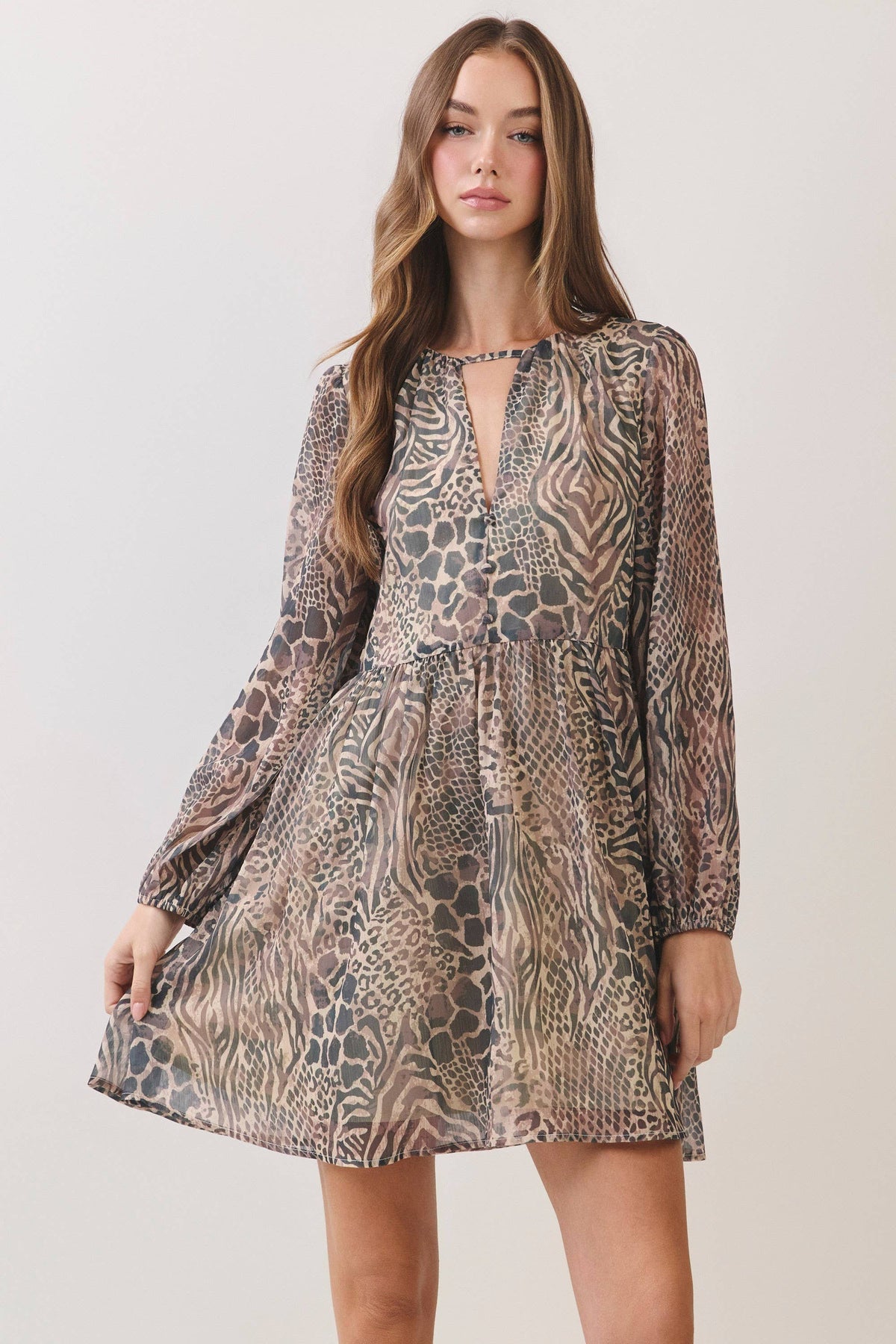 Animal Print Babydoll Mini Dress