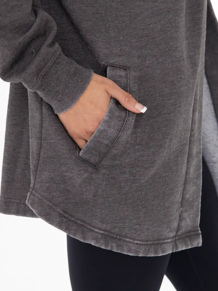 Mineral Washed Fleece Hooded Cardigan