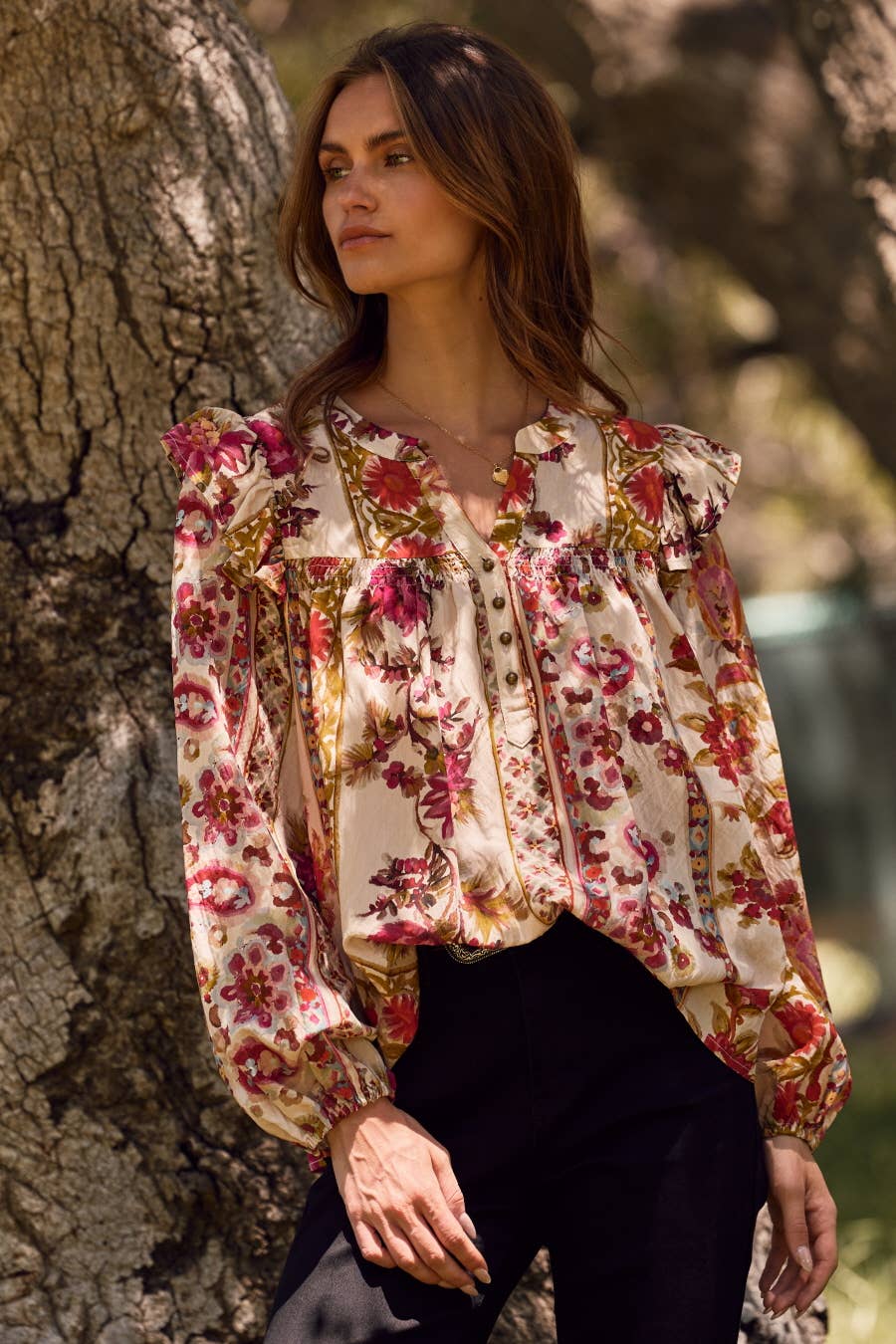 Plus Floral Printed Peasant Blouse