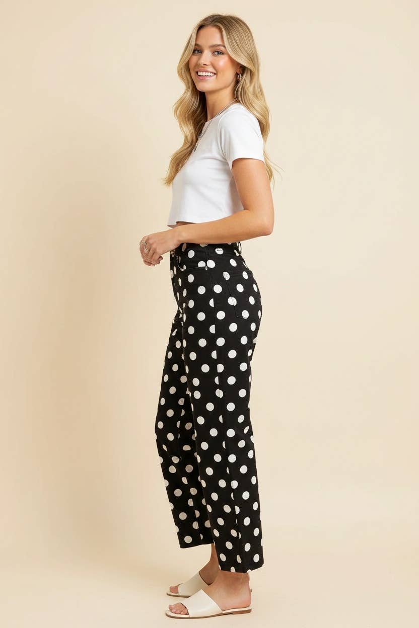 Polka Dot High Rise Straight Leg Pants