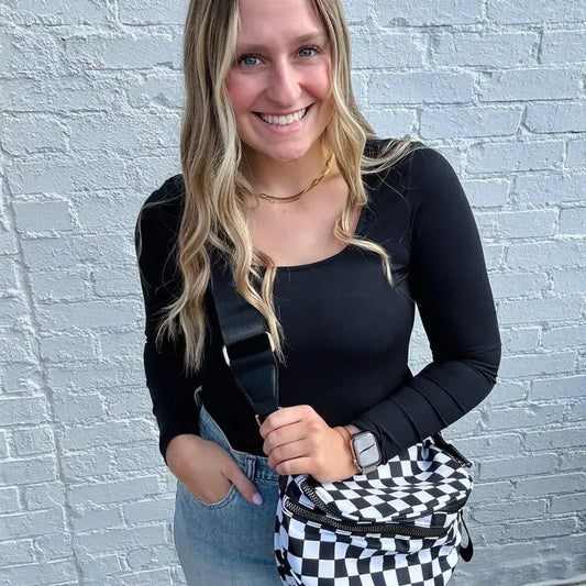 Checkered Double Zip Nylon Bag