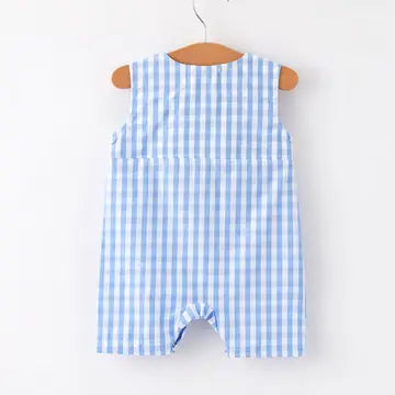 4th of July Flag Embroidery Smocking Boys Romper