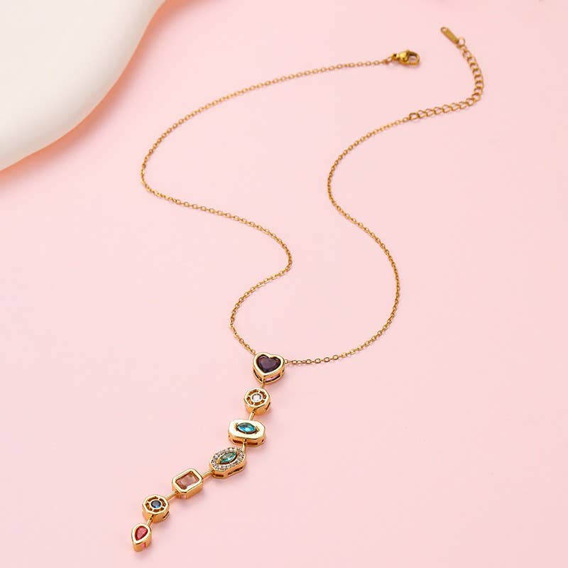 Multicolored Mixed-Shape Jewel Y Necklace | 40NK9721
