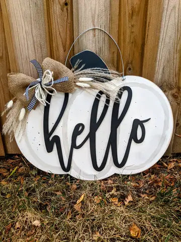 Boho Hello Fall Pumpkin Door Hanger
