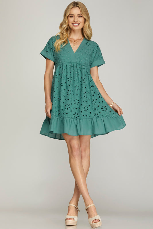 Eyelet short sleeve dress
