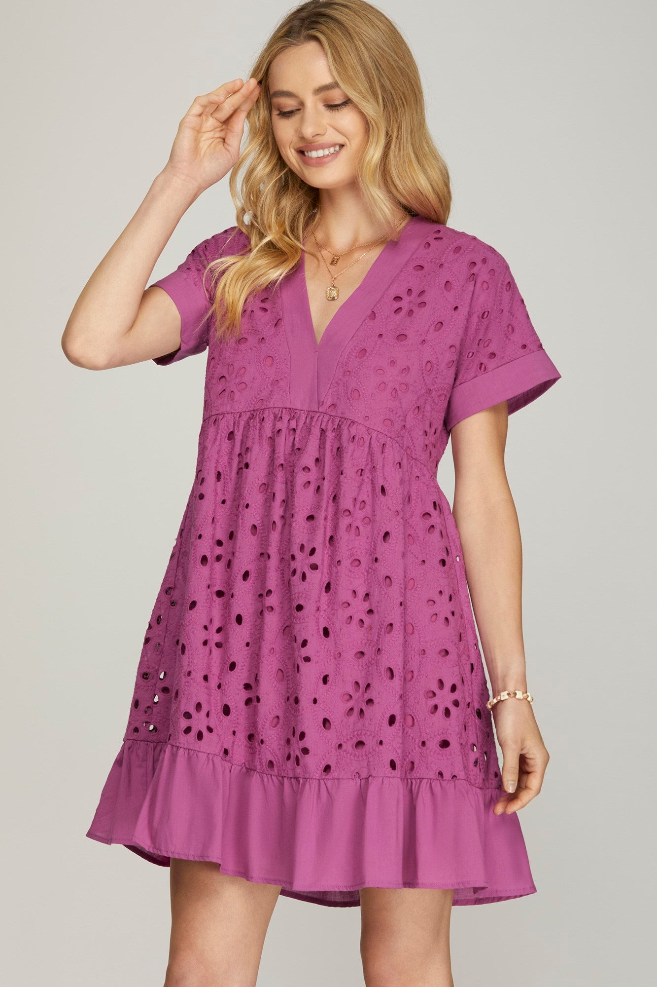 Eyelet short sleeve dress