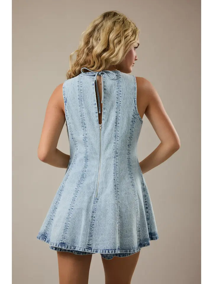 Sleeveless Denim Flare Romper