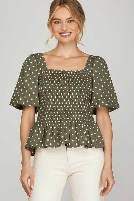 Olive Polka Dot Blouse