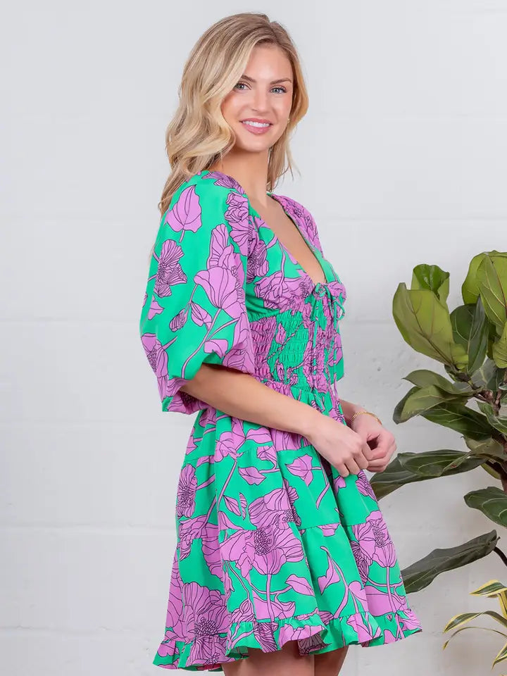 Floral Balloon Sleeve Dress