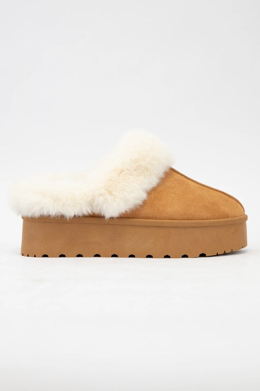 Fur Lined Cuff Platform Slipper