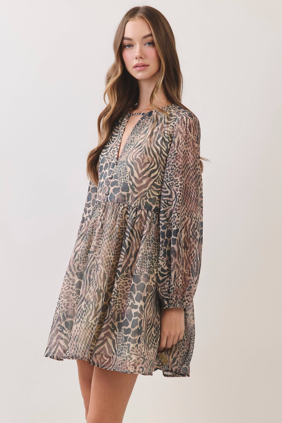 Animal Print Babydoll Mini Dress