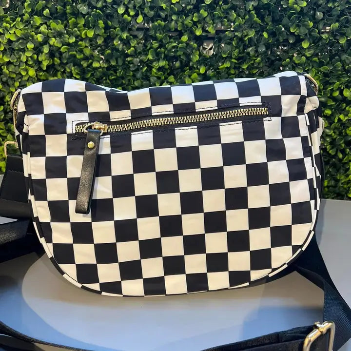 Checkered Double Zip Nylon Bag