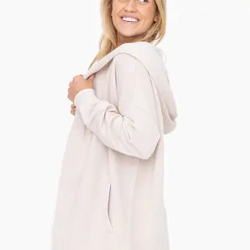 Mineral Washed Fleece Hooded Cardigan