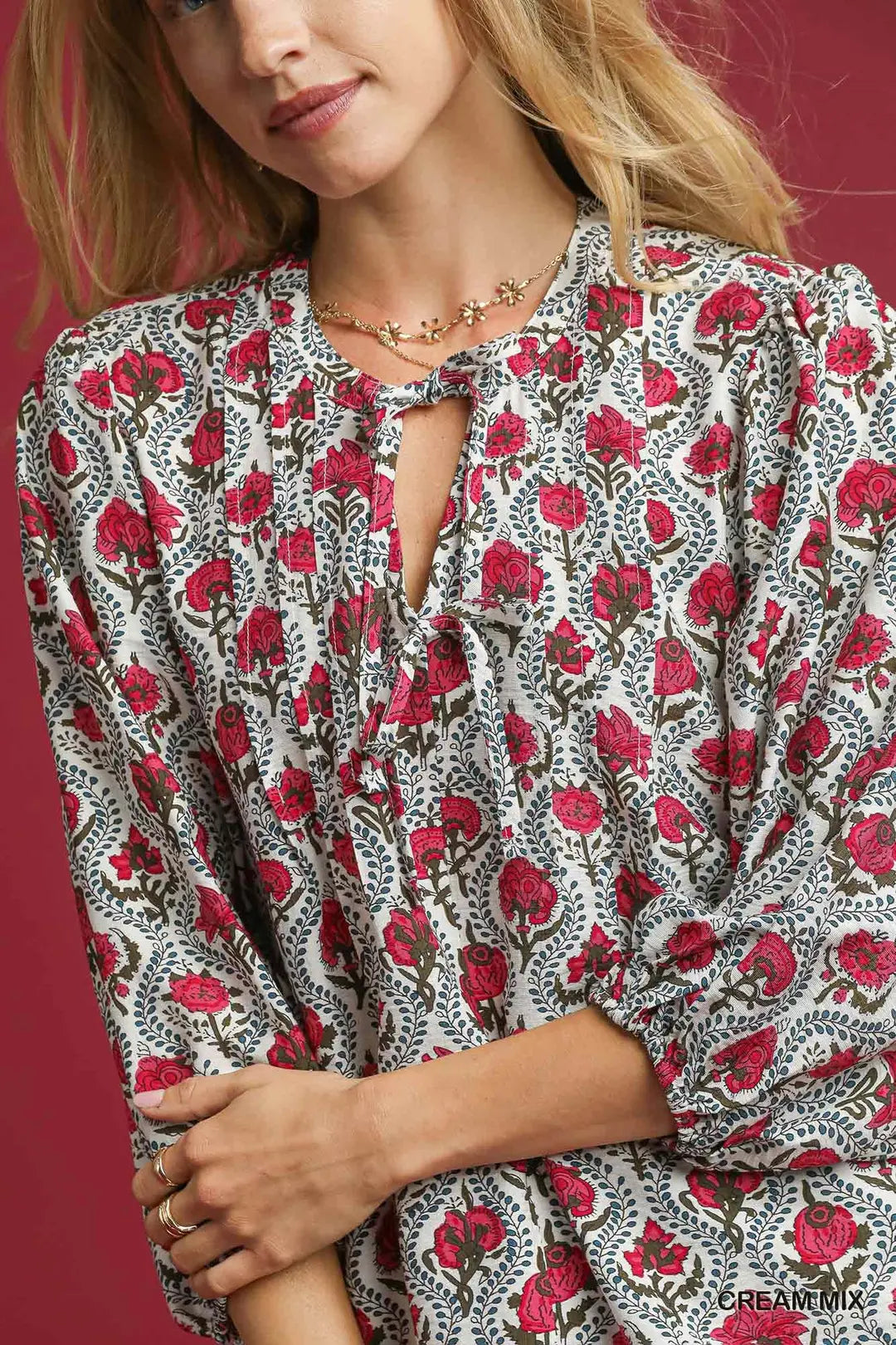 Mix floral print top with ties