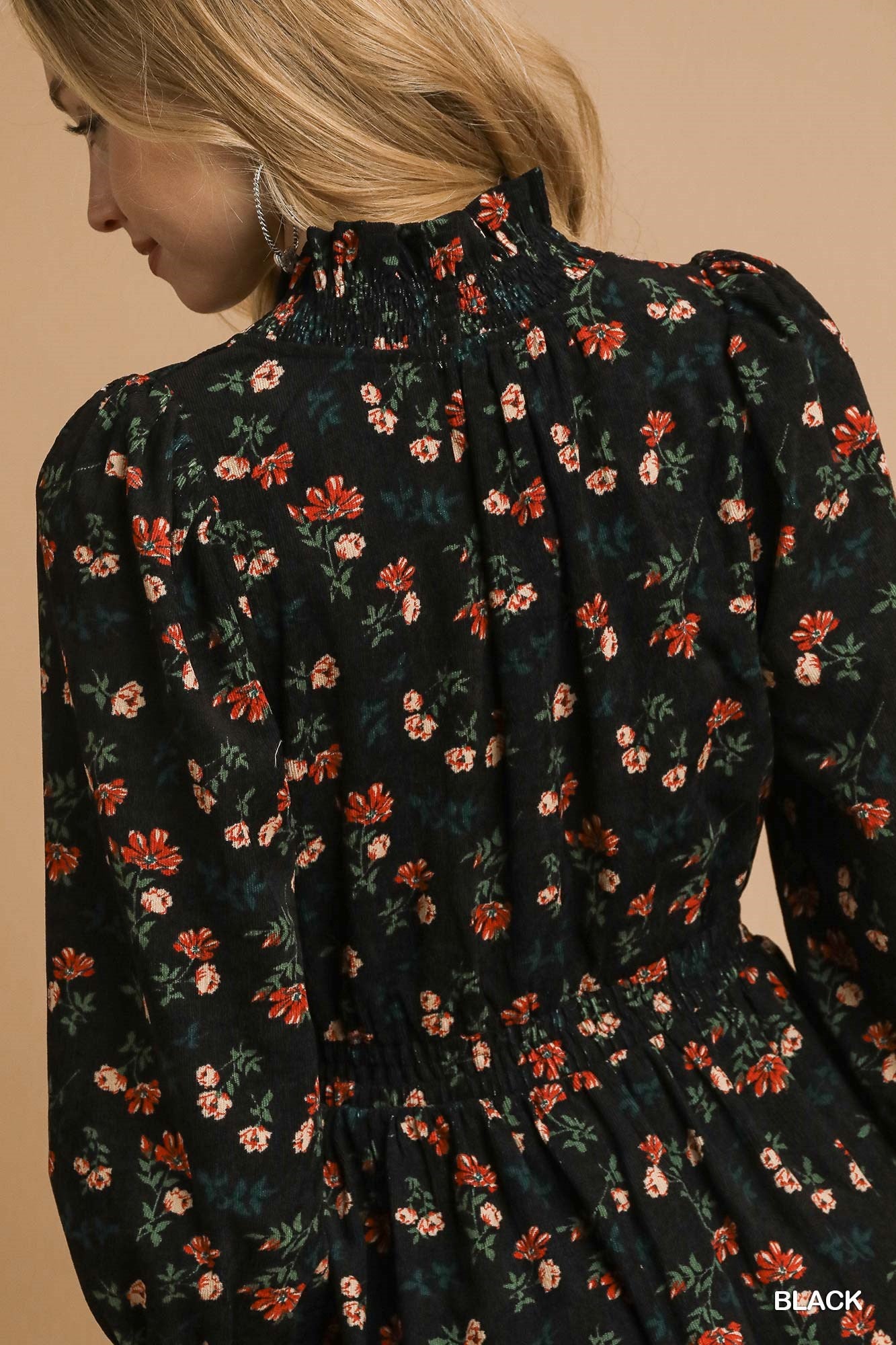 Corduroy Floral Ruffle Mini Dress