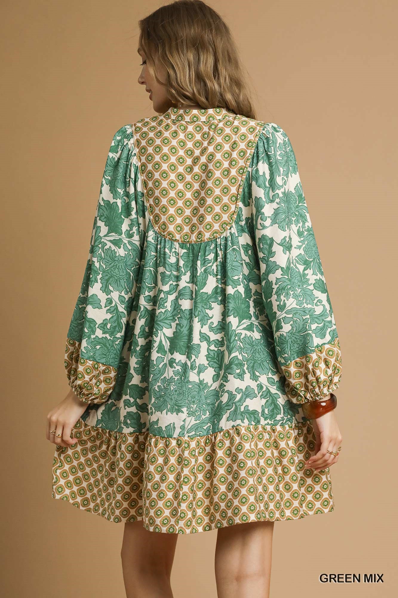 Floral & Geometric Print Boho Mini Dress
