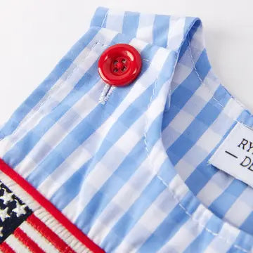 4th of July Flag Embroidery Smocking Boys Romper
