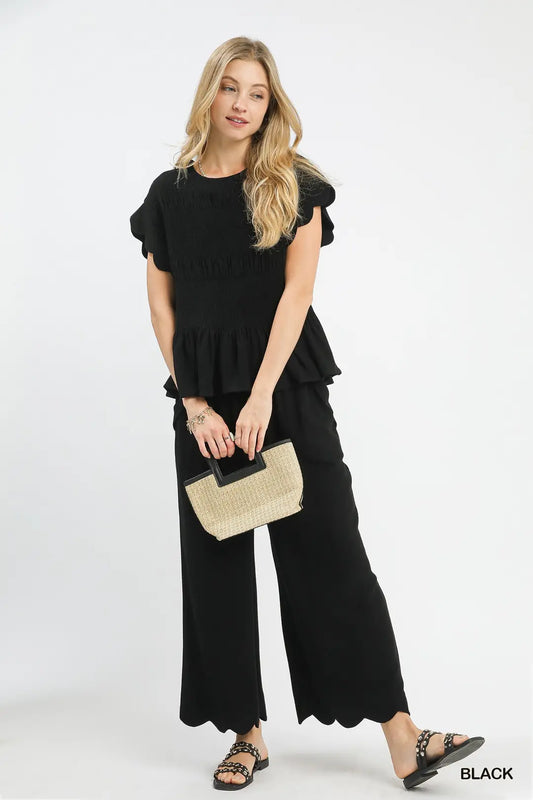 Linen Blend Scallop Hem Matching Set