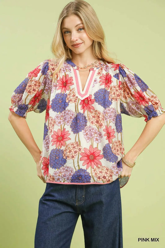 Floral Print Puff Sleeve Top