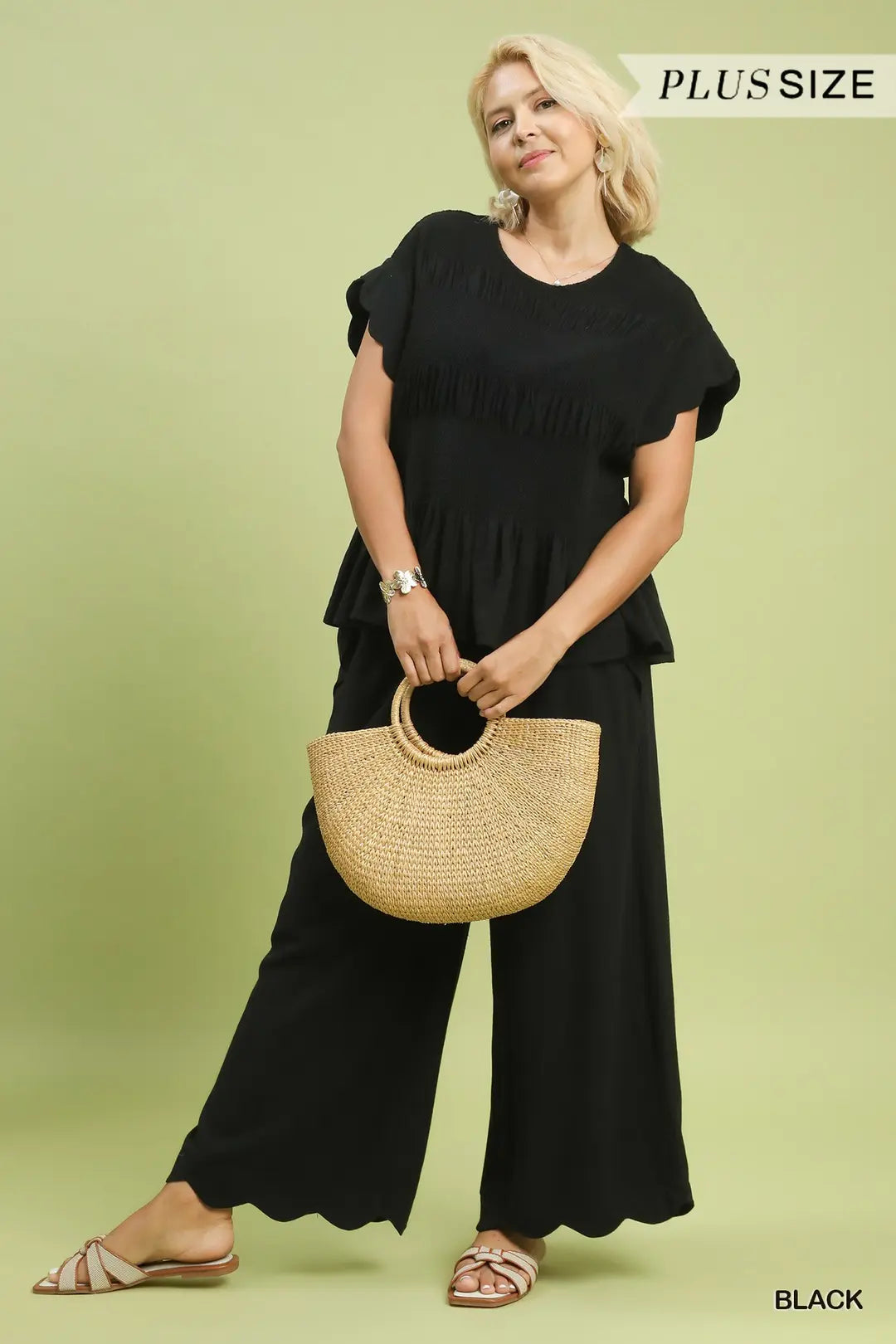 Linen Blend Smocked Set (PLUS)