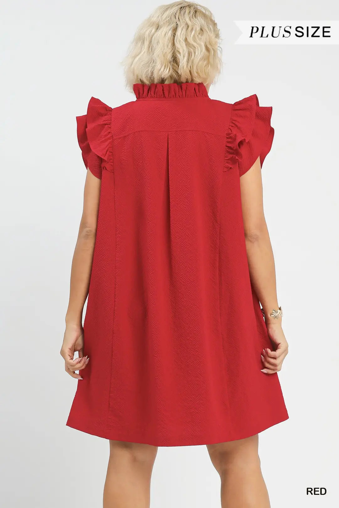 Red Seersucker Ruffle Shift Dress (PLUS)