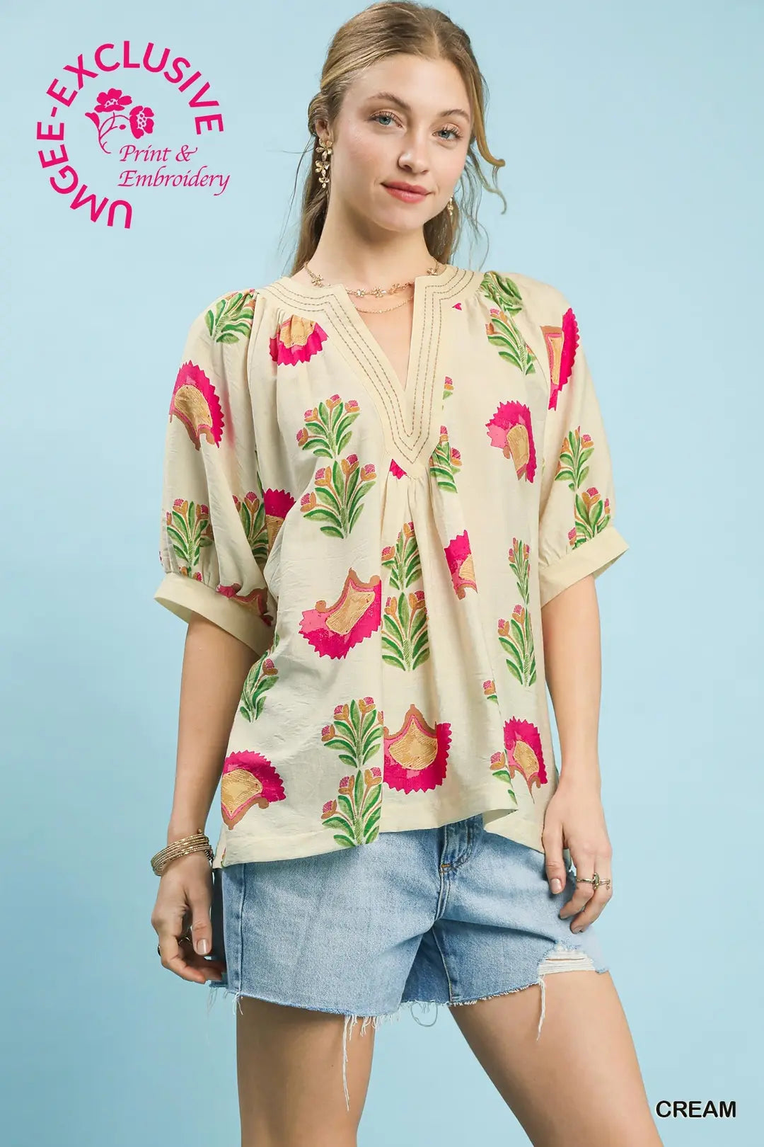 Abstract Fuchsia Flower Blouse