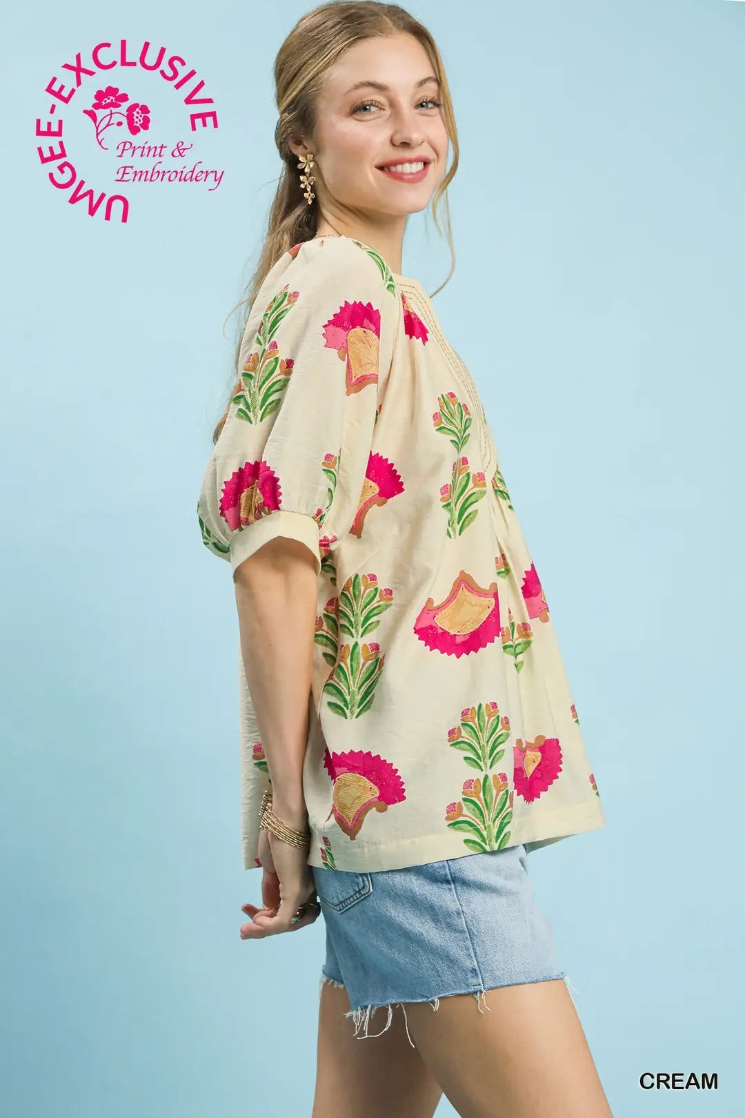 Abstract Fuchsia Flower Blouse