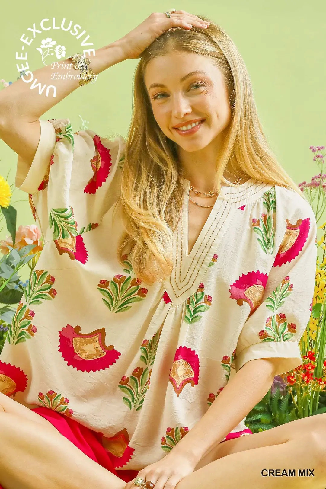Abstract Fuchsia Flower Blouse