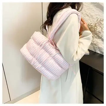 Striped Puffer Bow Knot Shoulder Bag