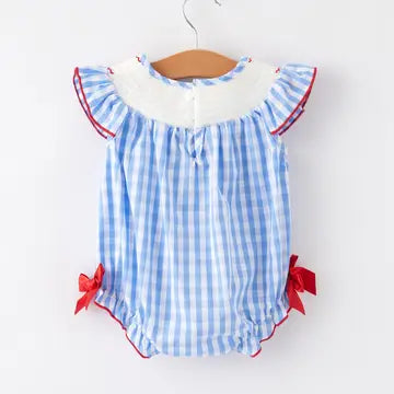 4th of July Flag Embroidery Smocking Girls Romper