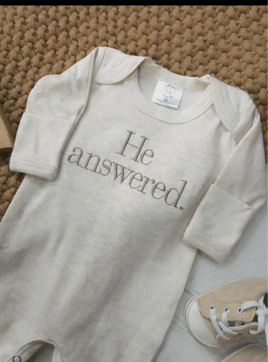 “He Answered” onesie