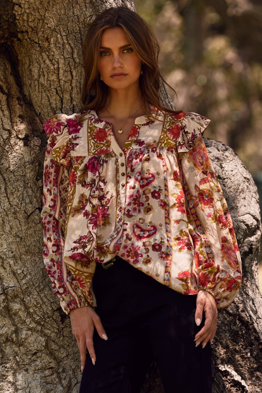 Plus Floral Printed Peasant Blouse