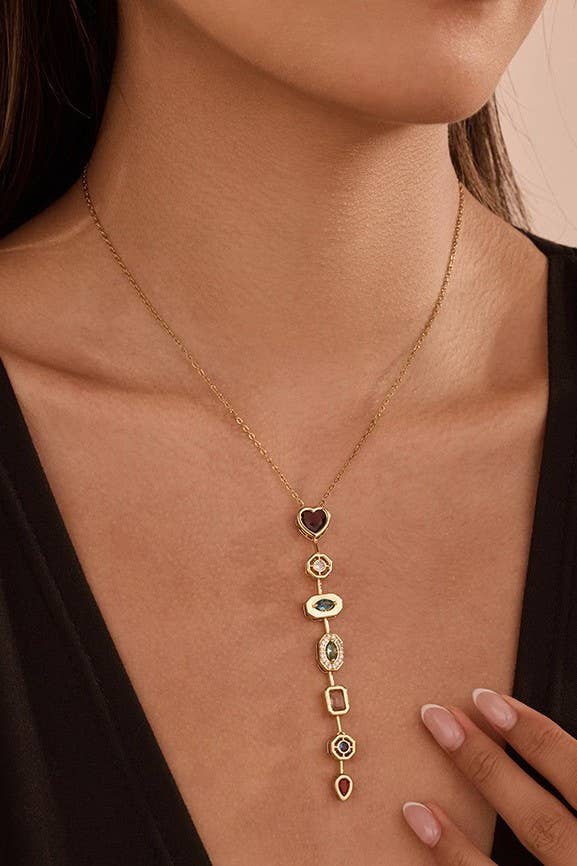 Multicolored Mixed-Shape Jewel Y Necklace | 40NK9721